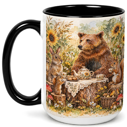 #pl[15oz|Black] Woodland Tea Party Coffee Mug, Forest Animal Mug, Ceramic Cup