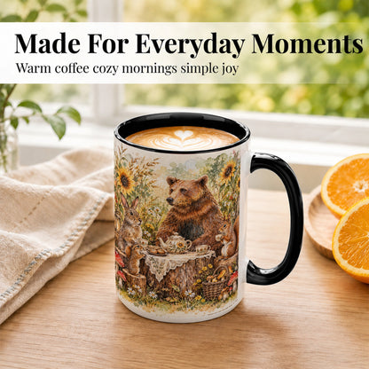 #pl[15oz|Black] Woodland Tea Party Coffee Mug, Forest Animal Mug, Ceramic Cup