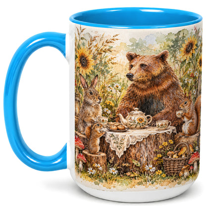 #pl[15oz|Blue] Woodland Tea Party Coffee Mug, Forest Animal Mug, Ceramic Cup