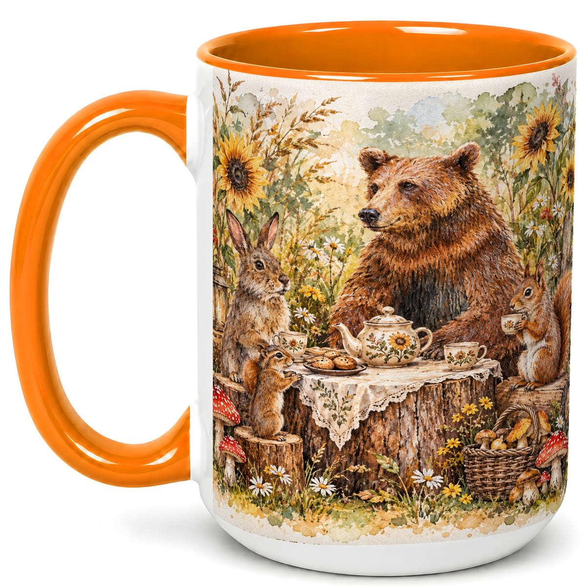 #pl[15oz|Orange] Woodland Tea Party Coffee Mug, Forest Animal Mug, Ceramic Cup