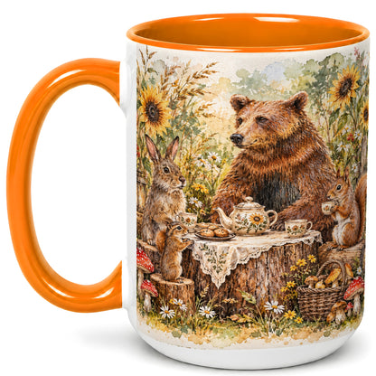 #pl[15oz|Orange] Woodland Tea Party Coffee Mug, Forest Animal Mug, Ceramic Cup