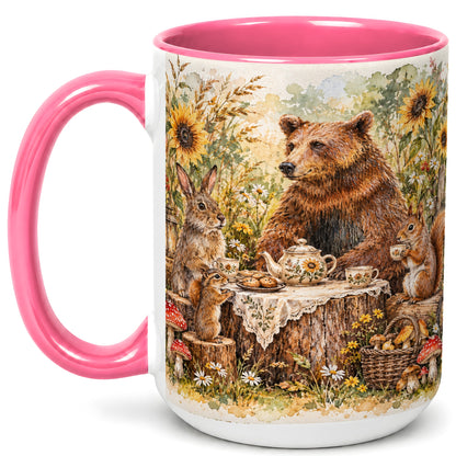 #pl[15oz|Pink] Woodland Tea Party Coffee Mug, Forest Animal Mug, Ceramic Cup
