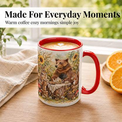 #pl[15oz|Red] Woodland Tea Party Coffee Mug, Forest Animal Mug, Ceramic Cup
