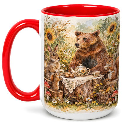 #pl[15oz|Red] Woodland Tea Party Coffee Mug, Forest Animal Mug, Ceramic Cup