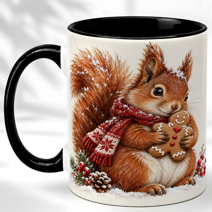 #pl[11oz|Black] Winter Squirrel Coffee Mug, Gingerbread Squirrel Mug, Ceramic Cup
