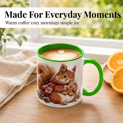 #pl[11oz|Green] Winter Squirrel Coffee Mug, Gingerbread Squirrel Mug, Ceramic Cup