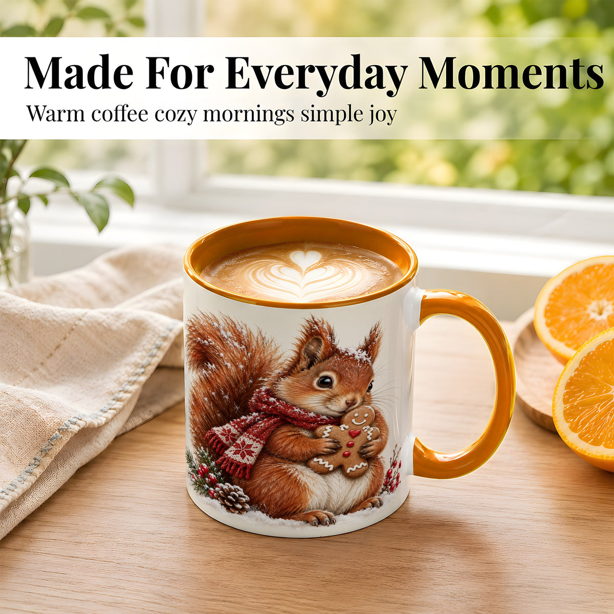 #pl[11oz|Orange] Winter Squirrel Coffee Mug, Gingerbread Squirrel Mug, Ceramic Cup
