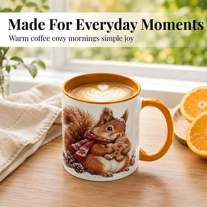 #pl[11oz|Orange] Winter Squirrel Coffee Mug, Gingerbread Squirrel Mug, Ceramic Cup