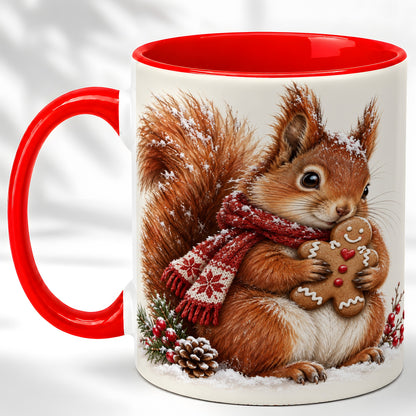 Winter Squirrel Coffee Mug, Gingerbread Squirrel Mug, Ceramic Cup