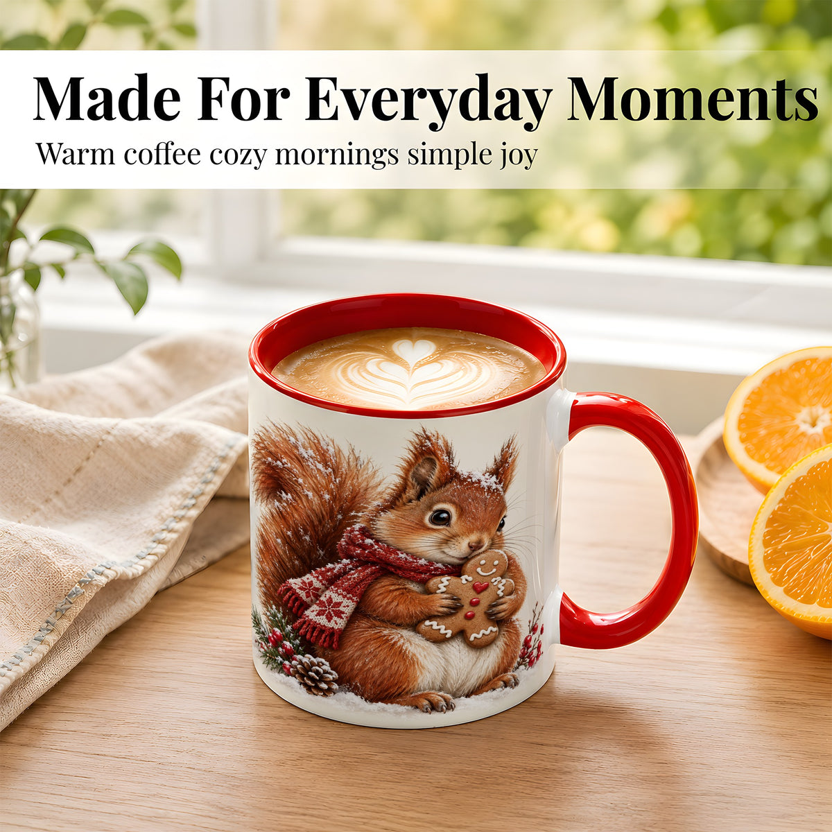 #pl[11oz|Red] Winter Squirrel Coffee Mug, Gingerbread Squirrel Mug, Ceramic Cup