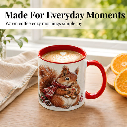 #pl[11oz|Red] Winter Squirrel Coffee Mug, Gingerbread Squirrel Mug, Ceramic Cup