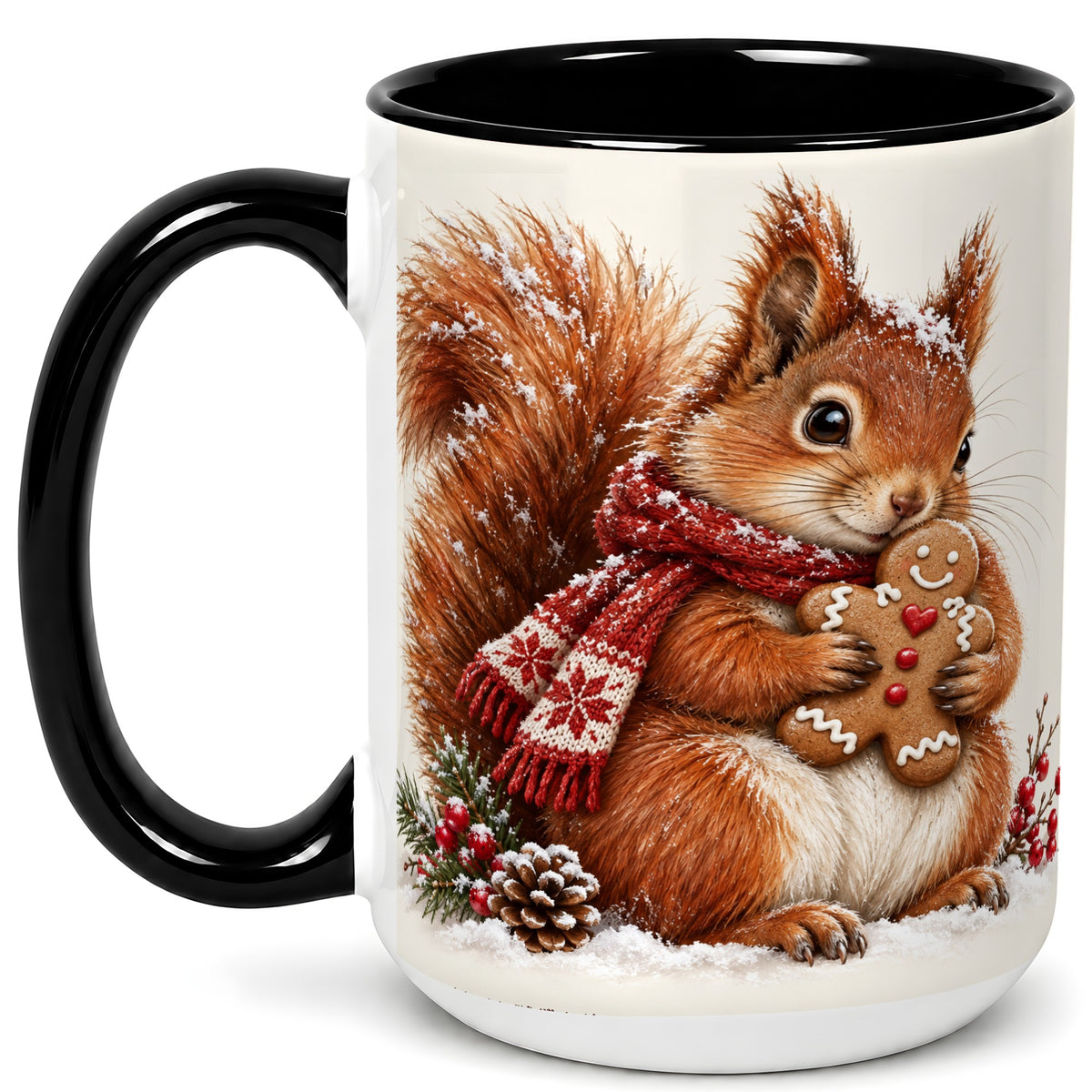 #pl[15oz|Black] Winter Squirrel Coffee Mug, Gingerbread Squirrel Mug, Ceramic Cup