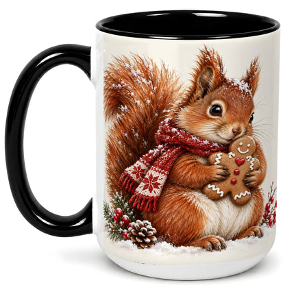 #pl[15oz|Black] Winter Squirrel Coffee Mug, Gingerbread Squirrel Mug, Ceramic Cup