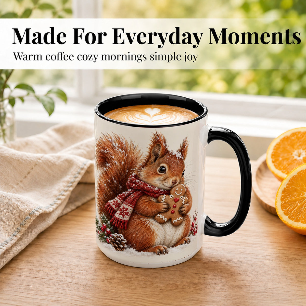 #pl[15oz|Black] Winter Squirrel Coffee Mug, Gingerbread Squirrel Mug, Ceramic Cup