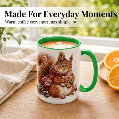 #pl[15oz|Green] Winter Squirrel Coffee Mug, Gingerbread Squirrel Mug, Ceramic Cup