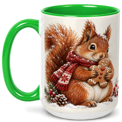 #pl[15oz|Green] Winter Squirrel Coffee Mug, Gingerbread Squirrel Mug, Ceramic Cup