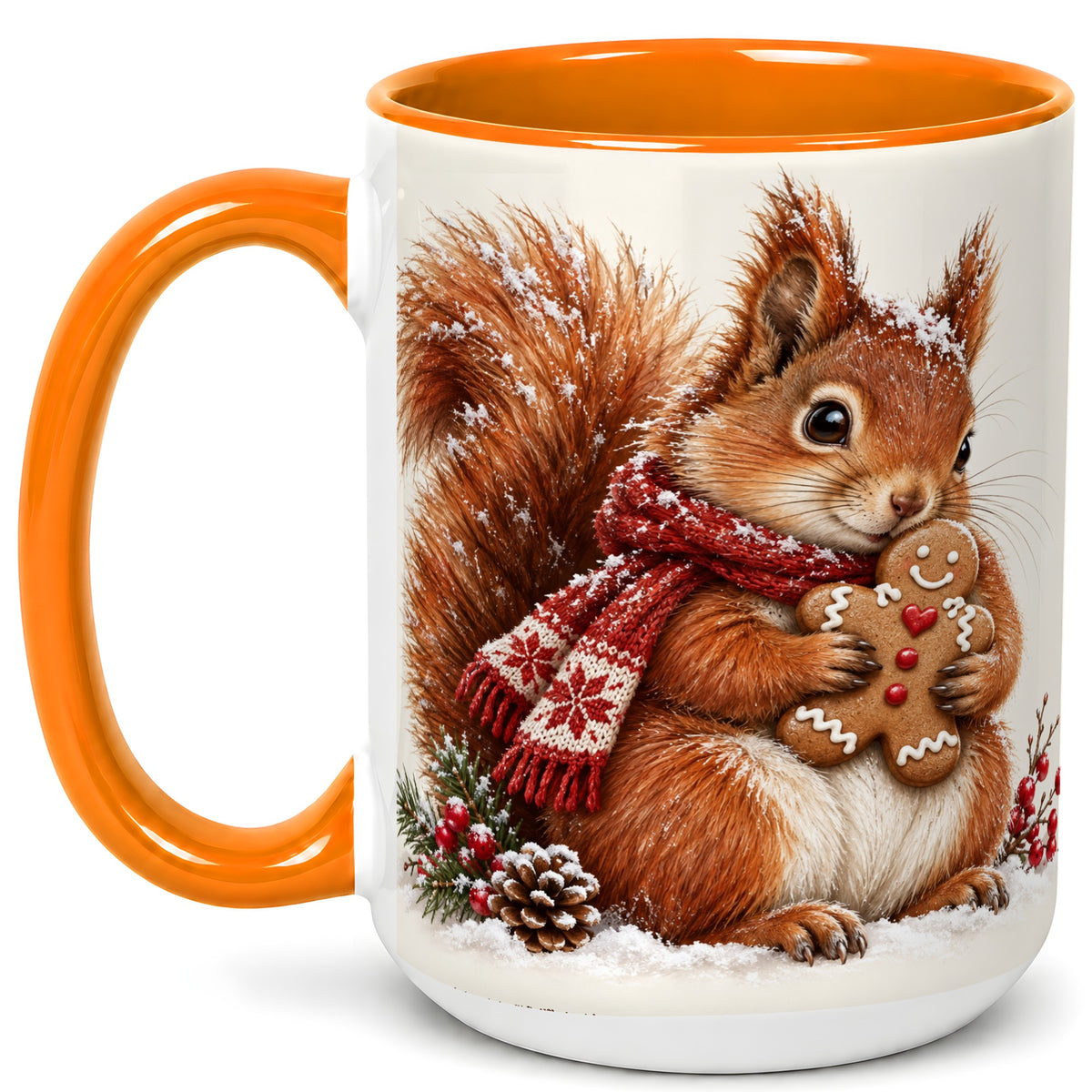 #pl[15oz|Orange] Winter Squirrel Coffee Mug, Gingerbread Squirrel Mug, Ceramic Cup