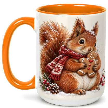 #pl[15oz|Orange] Winter Squirrel Coffee Mug, Gingerbread Squirrel Mug, Ceramic Cup