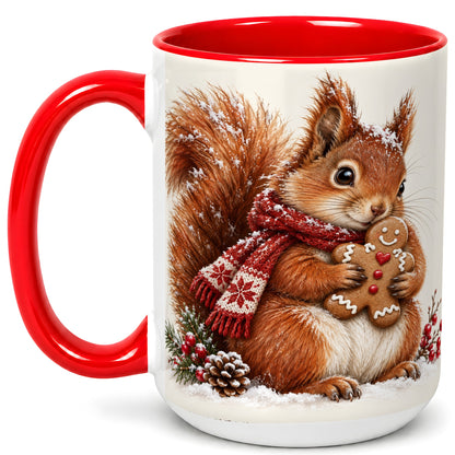#pl[15oz|Red] Winter Squirrel Coffee Mug, Gingerbread Squirrel Mug, Ceramic Cup