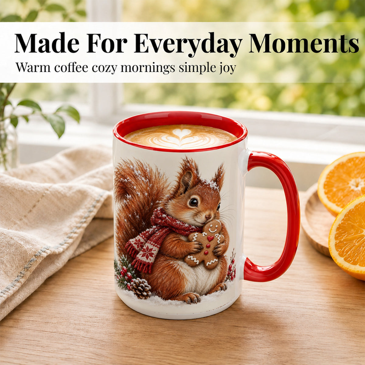 #pl[15oz|Red] Winter Squirrel Coffee Mug, Gingerbread Squirrel Mug, Ceramic Cup