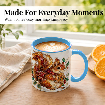#pl[11oz|Blue] Stained Glass Squirrel Coffee Mug, Gingerbread Squirrel Mug, Ceramic Cup
