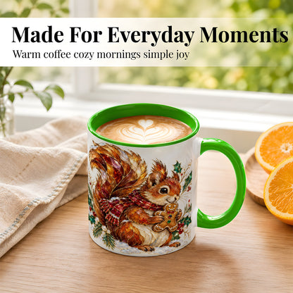 #pl[11oz|Green] Stained Glass Squirrel Coffee Mug, Gingerbread Squirrel Mug, Ceramic Cup