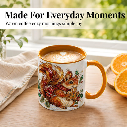 #pl[11oz|Orange] Stained Glass Squirrel Coffee Mug, Gingerbread Squirrel Mug, Ceramic Cup