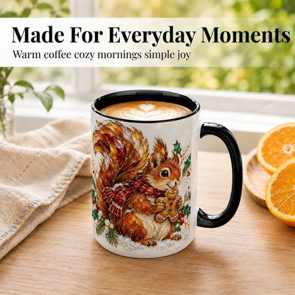 #pl[15oz|Black] Stained Glass Squirrel Coffee Mug, Gingerbread Squirrel Mug, Ceramic Cup