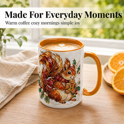 #pl[15oz|Orange] Stained Glass Squirrel Coffee Mug, Gingerbread Squirrel Mug, Ceramic Cup