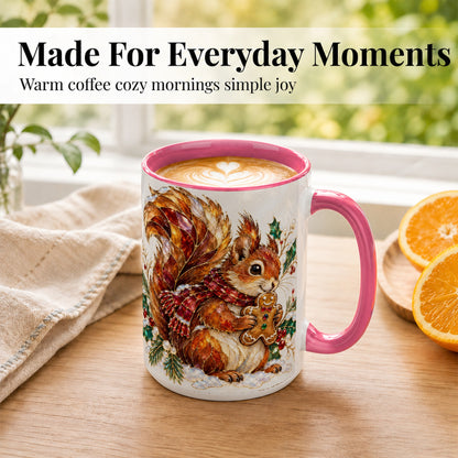 #pl[15oz|Pink] Stained Glass Squirrel Coffee Mug, Gingerbread Squirrel Mug, Ceramic Cup