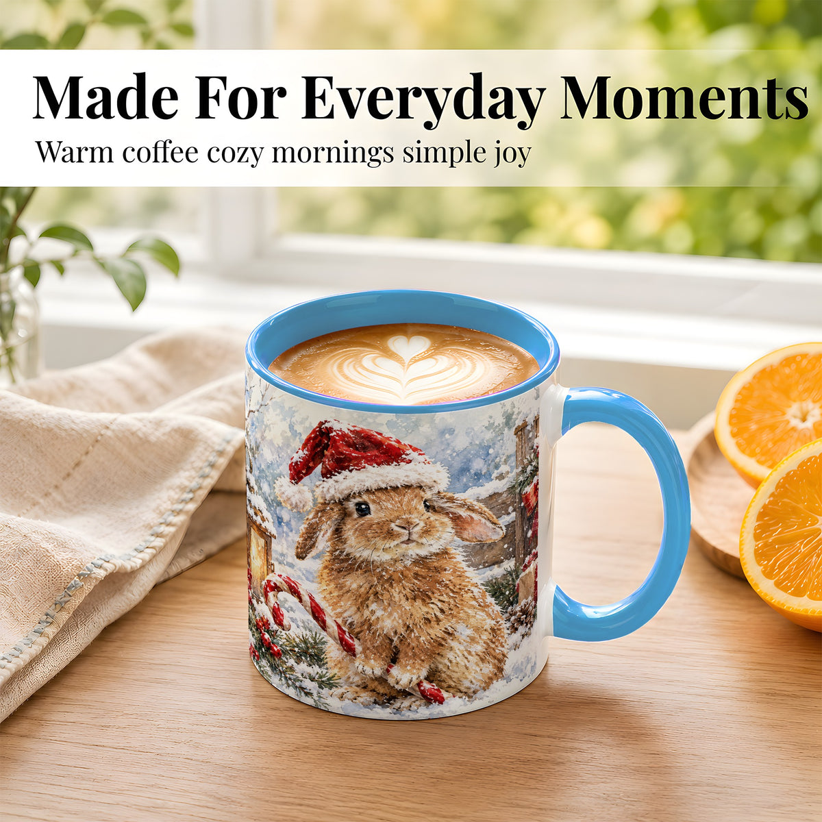#pl[11oz|Blue] Christmas Bunny Coffee Mug, Santa Rabbit Mug, Ceramic Cup