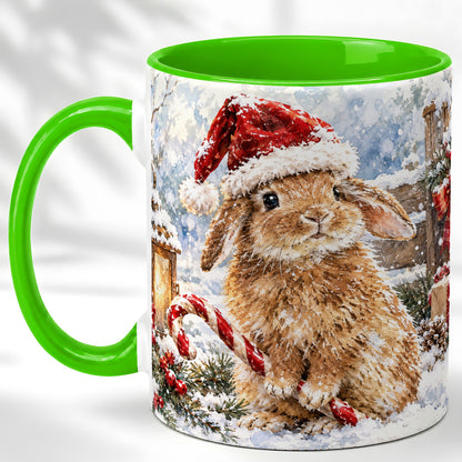 #pl[11oz|Green] Christmas Bunny Coffee Mug, Santa Rabbit Mug, Ceramic Cup
