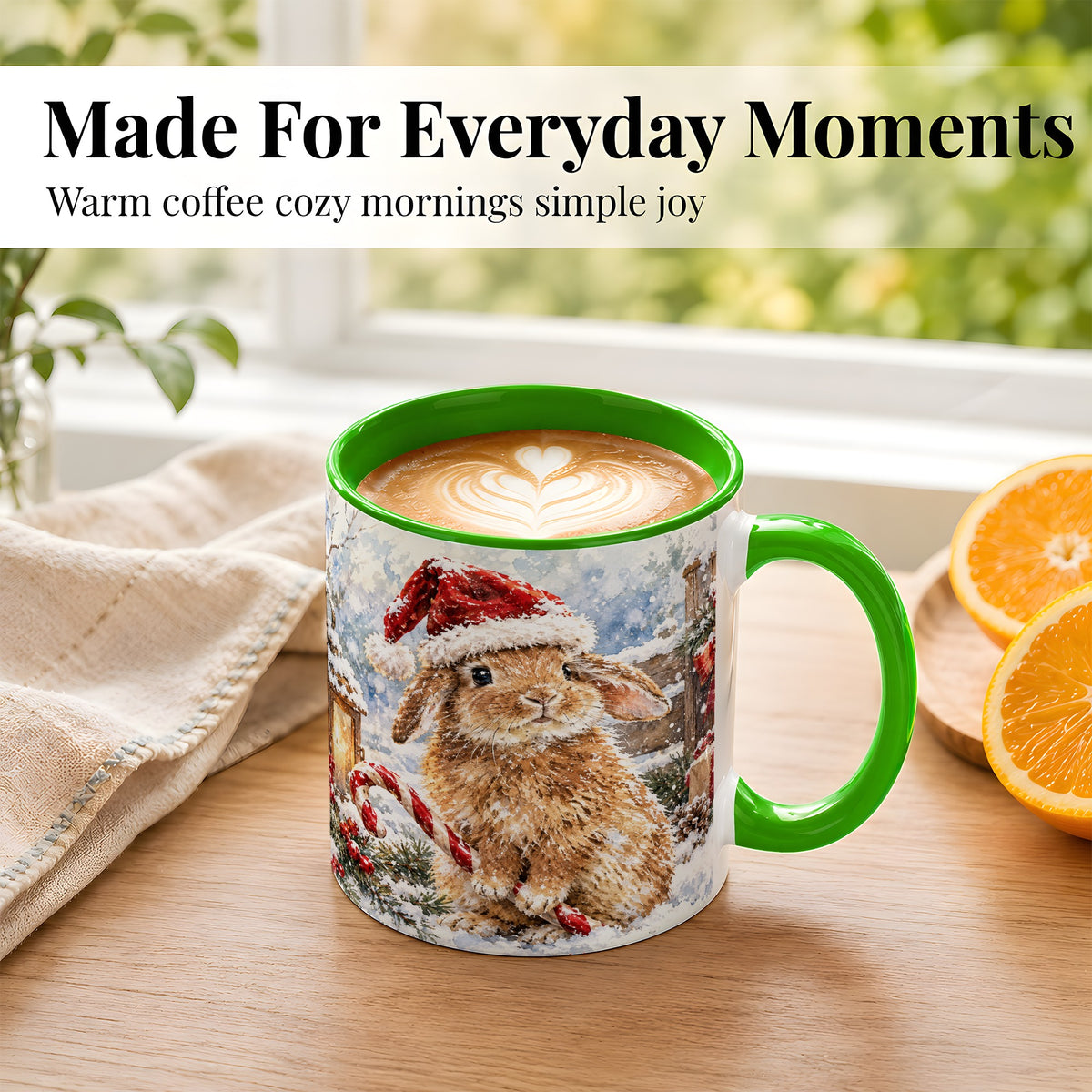 #pl[11oz|Green] Christmas Bunny Coffee Mug, Santa Rabbit Mug, Ceramic Cup