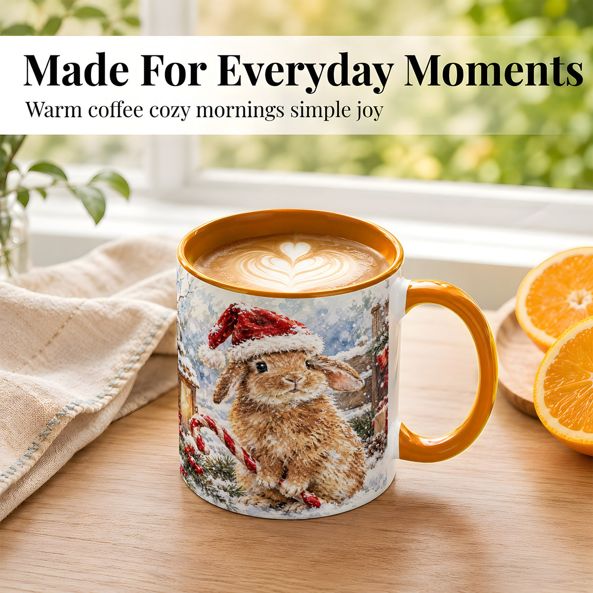 #pl[11oz|Orange] Christmas Bunny Coffee Mug, Santa Rabbit Mug, Ceramic Cup