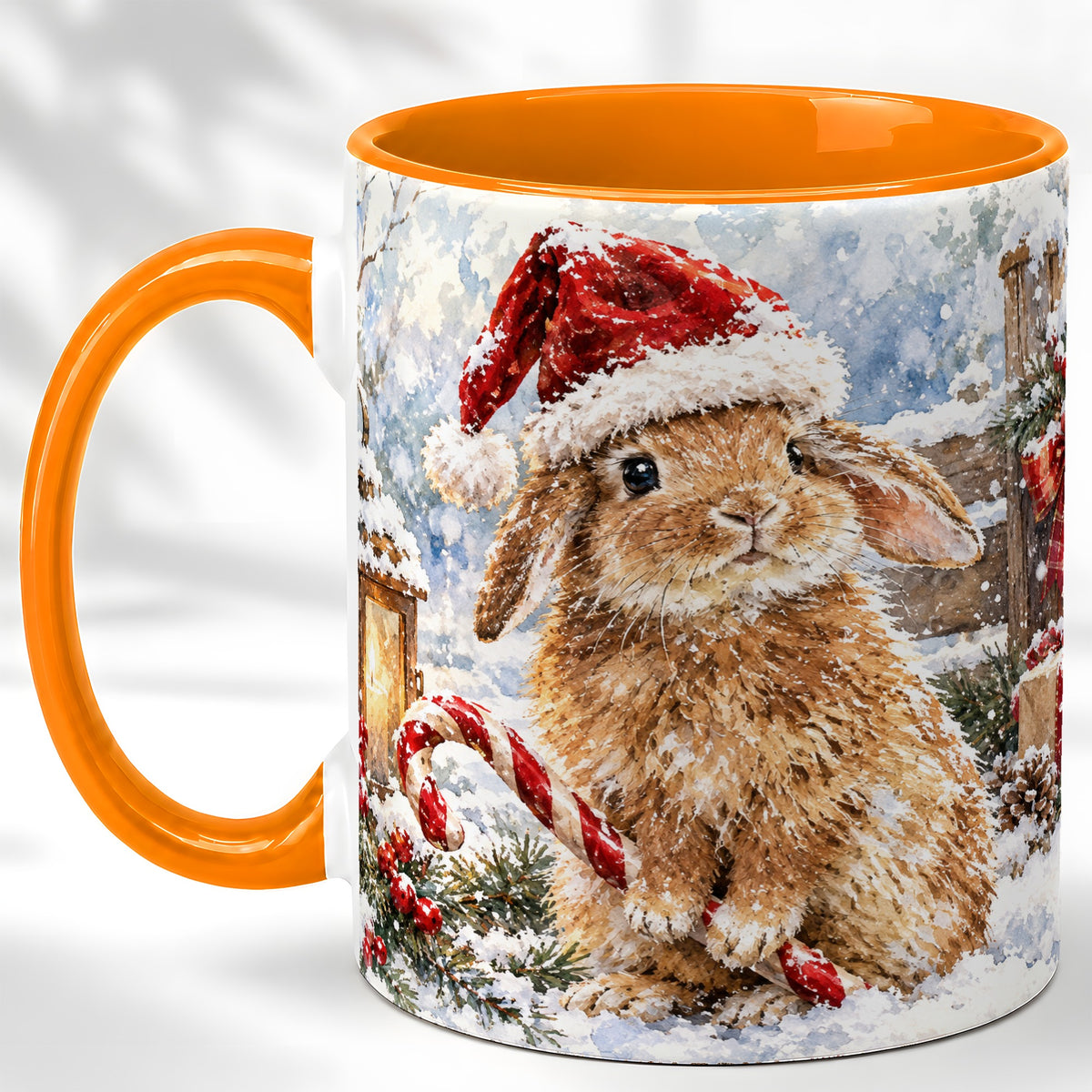 #pl[11oz|Orange] Christmas Bunny Coffee Mug, Santa Rabbit Mug, Ceramic Cup