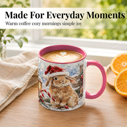 #pl[11oz|Pink] Christmas Bunny Coffee Mug, Santa Rabbit Mug, Ceramic Cup