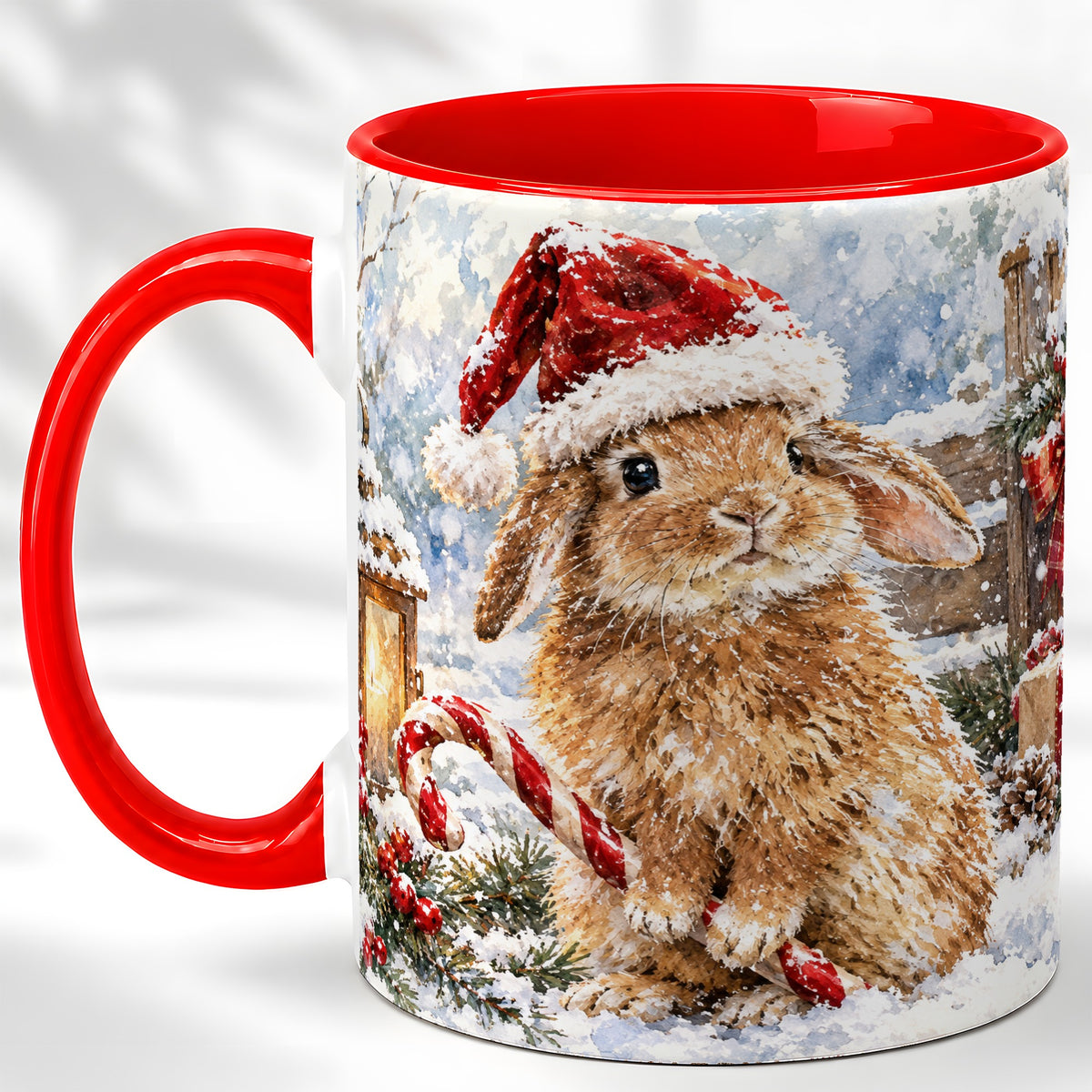 Christmas Bunny Coffee Mug, Santa Rabbit Mug, Ceramic Cup