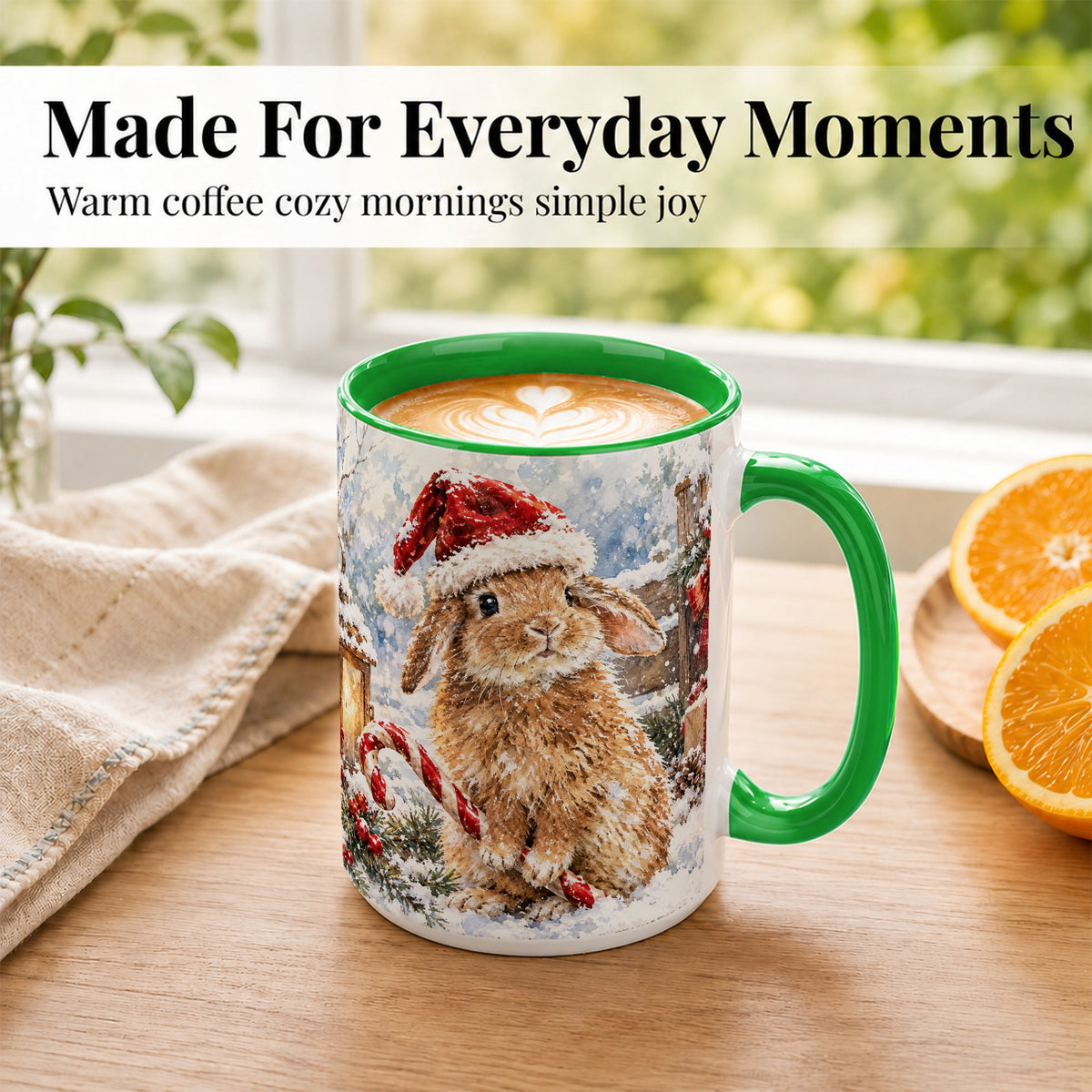 #pl[15oz|Green] Christmas Bunny Coffee Mug, Santa Rabbit Mug, Ceramic Cup