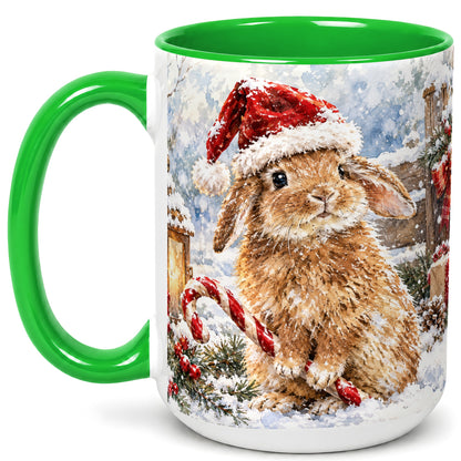 #pl[15oz|Green] Christmas Bunny Coffee Mug, Santa Rabbit Mug, Ceramic Cup