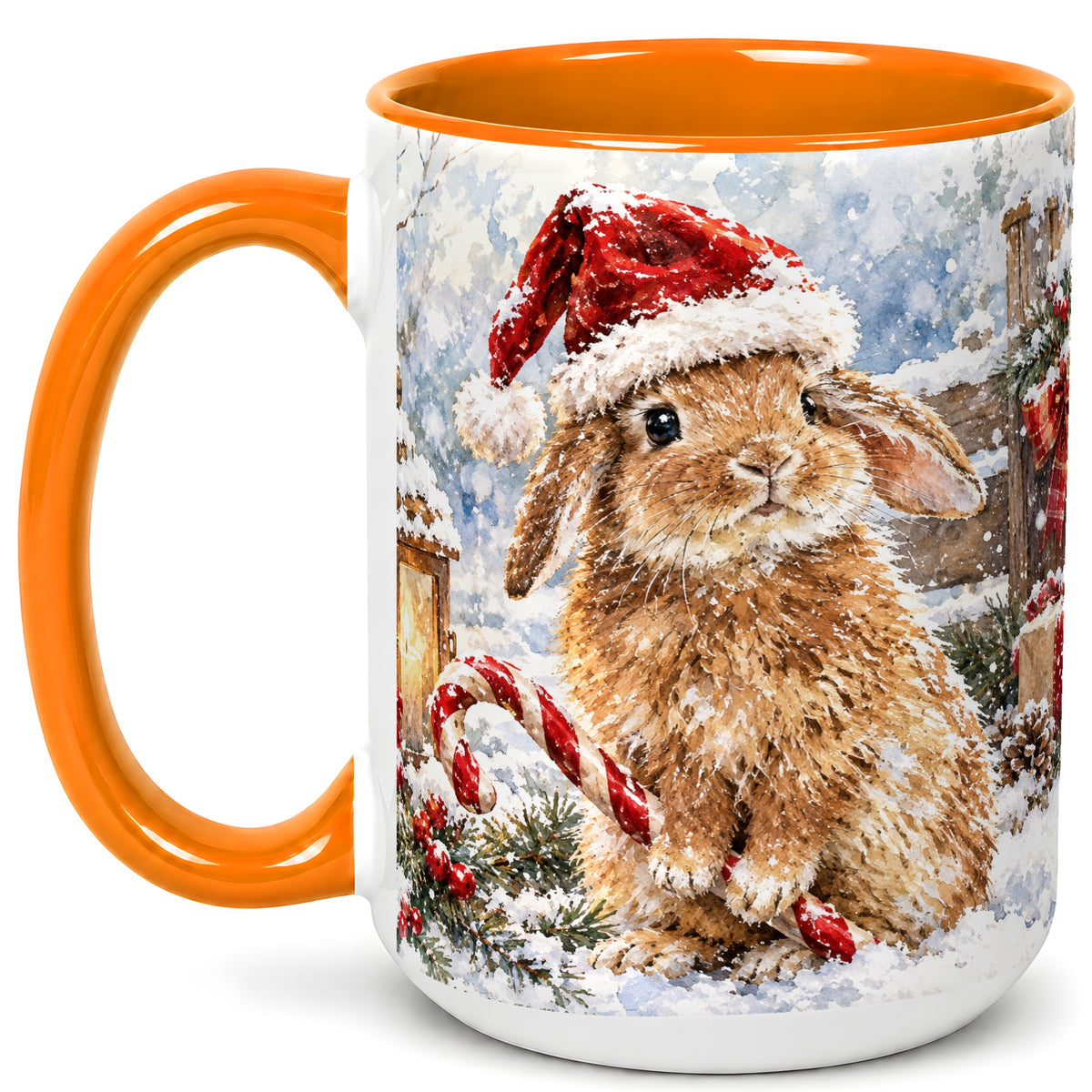 #pl[15oz|Orange] Christmas Bunny Coffee Mug, Santa Rabbit Mug, Ceramic Cup