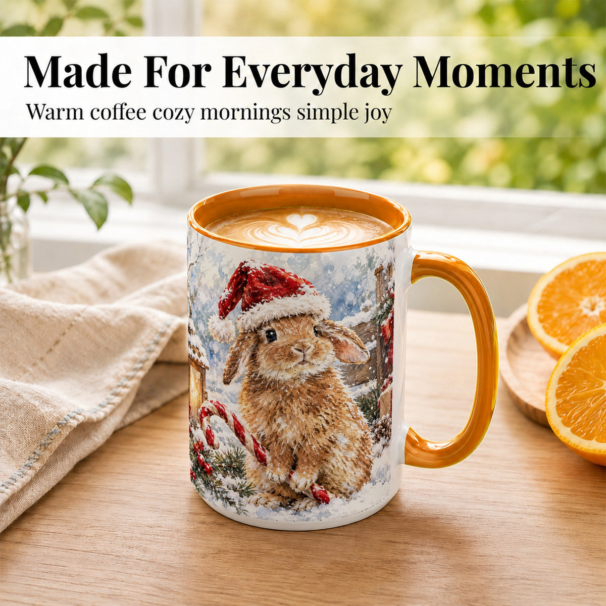 #pl[15oz|Orange] Christmas Bunny Coffee Mug, Santa Rabbit Mug, Ceramic Cup