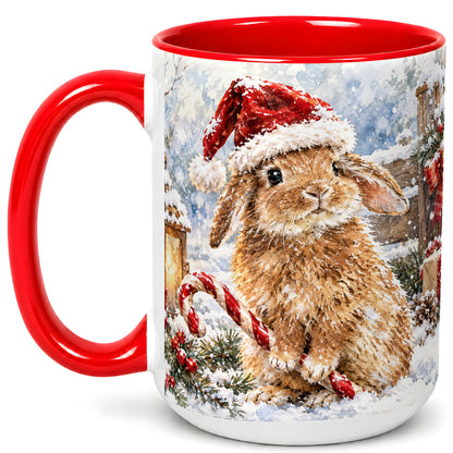 #pl[15oz|Red] Christmas Bunny Coffee Mug, Santa Rabbit Mug, Ceramic Cup