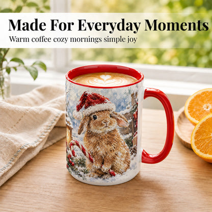 #pl[15oz|Red] Christmas Bunny Coffee Mug, Santa Rabbit Mug, Ceramic Cup