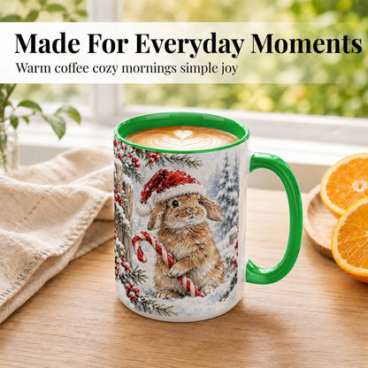 #pl[15oz|Green] Winter Bunny Coffee Mug, Candy Cane Rabbit Mug, Ceramic Cup