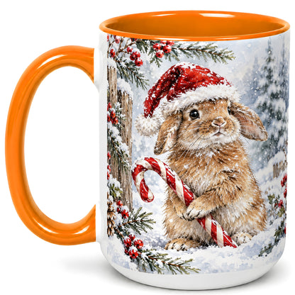 #pl[15oz|Orange] Winter Bunny Coffee Mug, Candy Cane Rabbit Mug, Ceramic Cup
