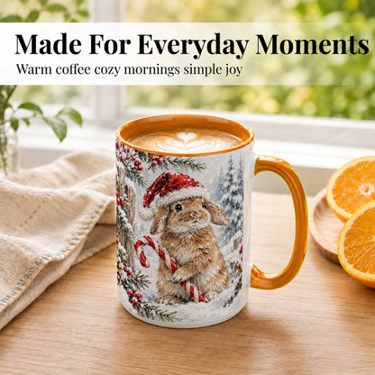 #pl[15oz|Orange] Winter Bunny Coffee Mug, Candy Cane Rabbit Mug, Ceramic Cup