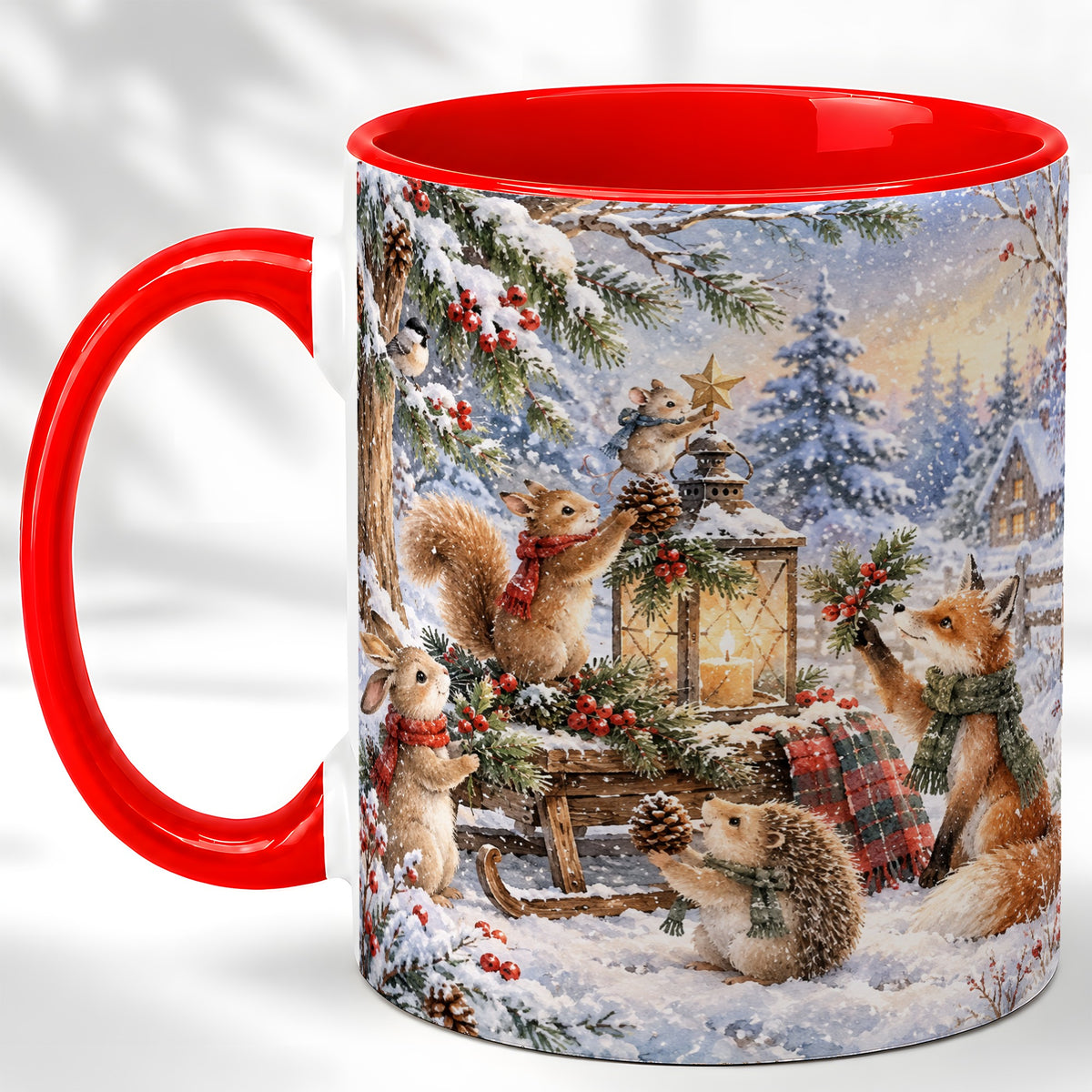 Woodland Christmas Coffee Mug, Winter Animals Mug, Ceramic Cup