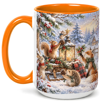 #pl[15oz|Orange] Woodland Christmas Coffee Mug, Winter Animals Mug, Ceramic Cup
