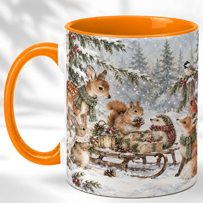 #pl[11oz|Orange] Woodland Winter Coffee Mug, Forest Animals Mug, Ceramic Cup