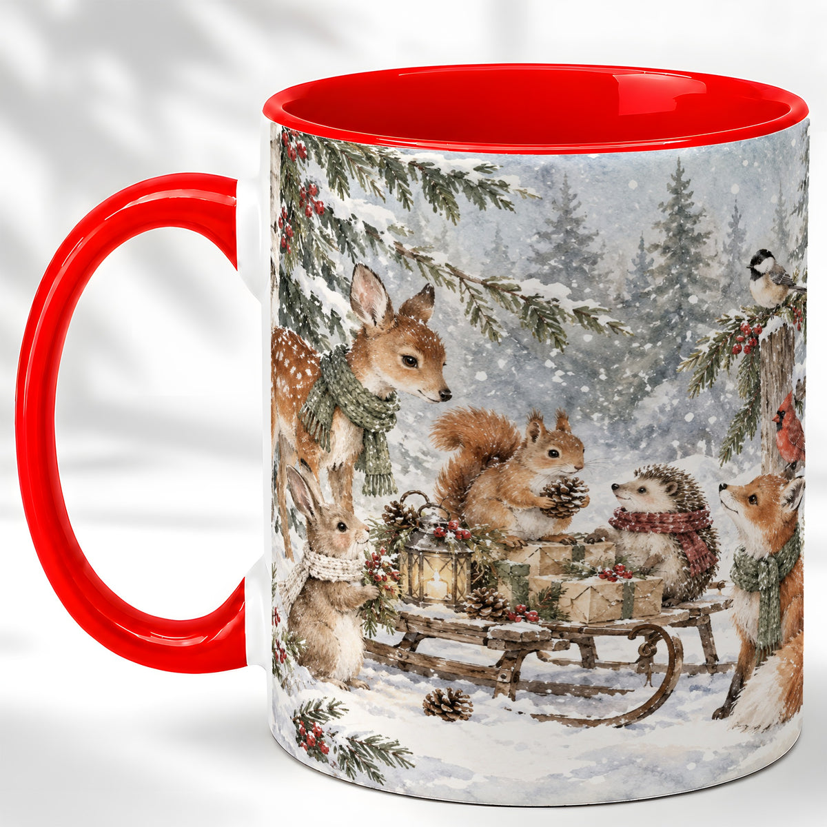 Woodland Winter Coffee Mug, Forest Animals Mug, Ceramic Cup
